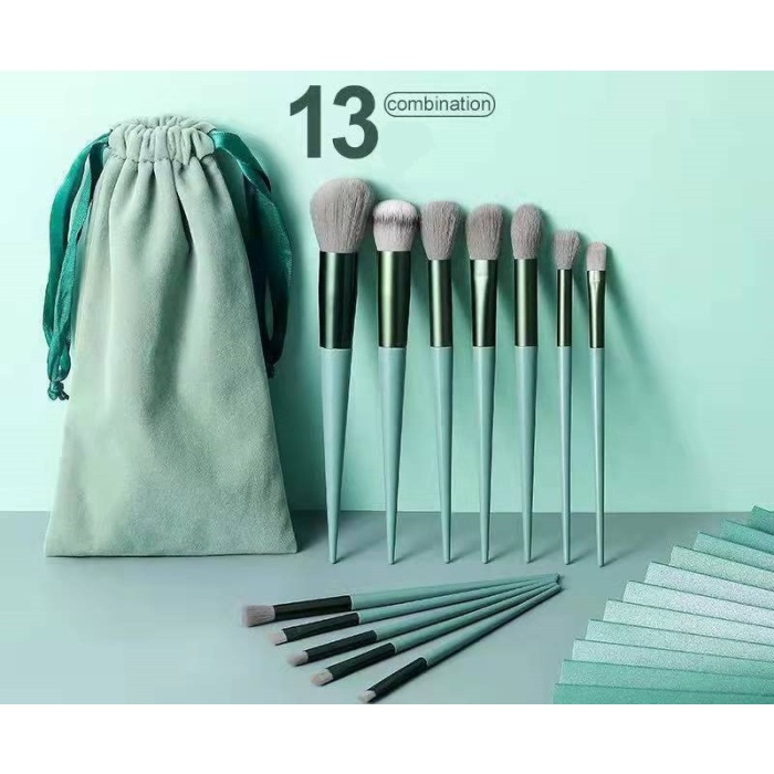 Set 13 pensule pentru machiaj, Flippy, super soft, makeup profesional/incepatori, verde [3]