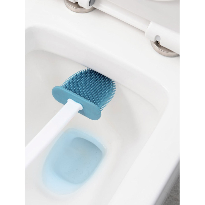 Set 3 Perii pentru Toaleta, Flippy, din Silicon, Perie Zimtata, Cap Flexibil, Suport Adeziv pentru Montarea pe Perete, 39 x 19 x 9.8 cm, Albastru/Alb [6]