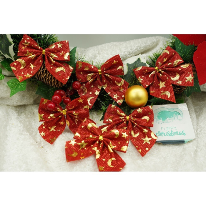 Set 6 fundite pentru brad, Rosii, cu stelute , 8 x 8 cm, din poliester, Flippy [3]