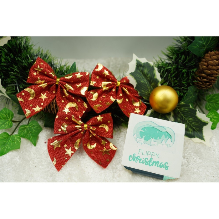 Set 6 fundite pentru brad, Rosii, cu stelute , 8 x 8 cm, din poliester, Flippy [5]
