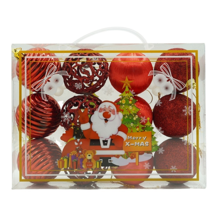 Set de 12 ornamente de brad, Flippy, de tip Glob, Rosu, din polistiren, cu finisaj sclipitor , cutie  6  cm adancime x 23  cm lungime x 18  cm inaltime [1]