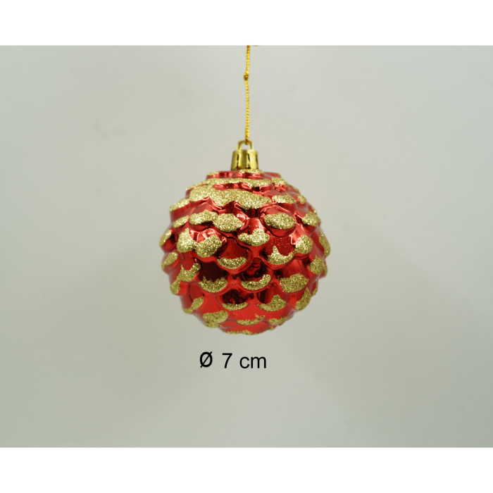 Set de 24 ornamente de brad, Flippy, de tip Glob, Alb/ Rosu, cu ø de 7 cm, din plastic, cu finisaj sclipitor , cutie  16  cm lungime x 36  cm inaltime x 16  cm adancime [6]