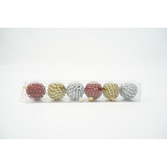 Set de 6 ornamente de brad, Flippy, de tip Glob, Multicolor, cu ø de 6 cm, din metal, cu finisaj sclipitor , cutie  6  cm adancime x 34  cm lungime x 6  cm inaltime [16]