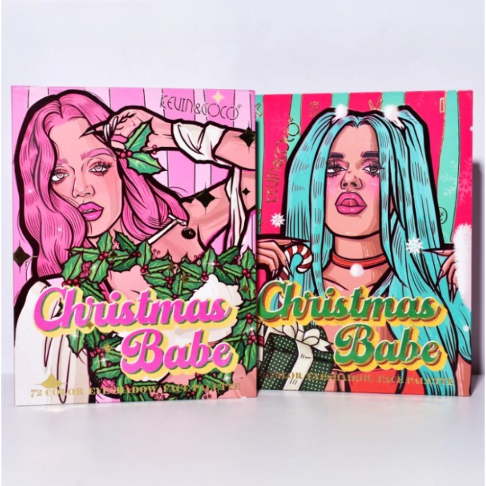 Set de Machiaj Kevin&Coco, 72 de Culori, Paleta de Farduri, Iluminatoare, Blush, Model Christmas Babe, Oglinda Rotunda, 25.5x20x1.7 cm, Multicolor [4]