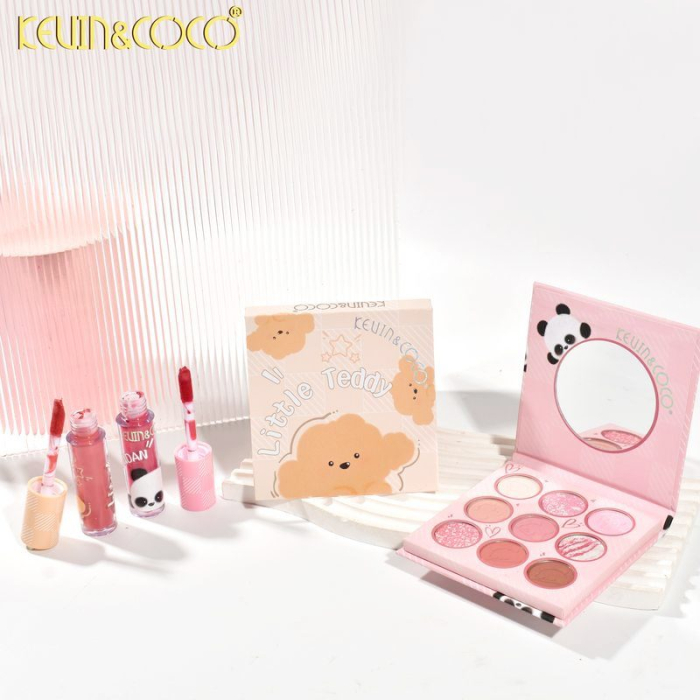 Set de Machiaj, Kevin&Coco, Paleta de Farduri pentru Pleoape si Lipgloss, 10.2x10.2x1.5cm, Model Panda, Multicolor [5]