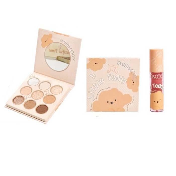 Set de Machiaj, Kevin&Coco, Paleta de Farduri pentru Pleoape si Lipgloss, 10.2x10.2x1.5cm, Model Teddy, Multicolor [1]