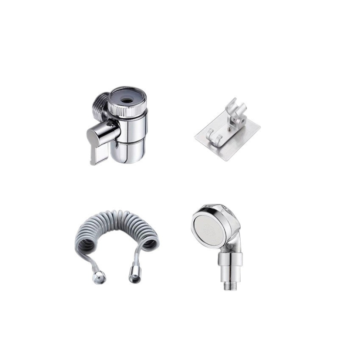 Set Extensie de Dus, Flippy, pentru Baterie Baie sau Bucatarie, 4 Piese, Filtru de Ioni Negativi, Furtun Flexibil de 1.5 Metri, Argintiu [4]