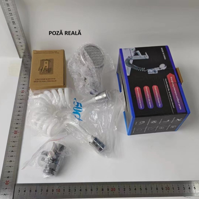Set Extensie de Dus, Flippy, pentru Baterie Baie sau Bucatarie, 4 Piese, Filtru de Ioni Negativi, Furtun Flexibil de 1.5 Metri, Argintiu [12]