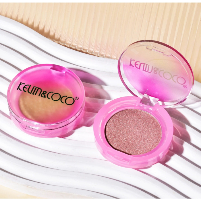 Set Iluminator pentru Față, Kevin&Coco, Attractive Highlighter, 2 Nuanțe, Textură Pudră cu Particule Strălucitoare, Efect Glow, Roz [3]
