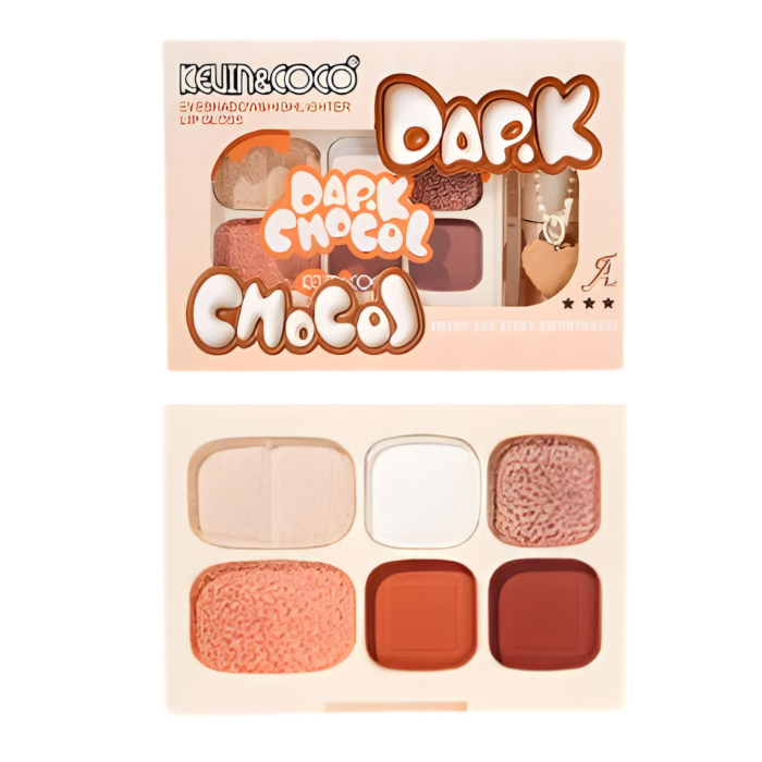 Set Machiaj, Kevin&Coco, Paleta Farduri de Ochi si Lip Gloss, 6 Nuante, Finisaj Mat, Shimmer, Textura Fina, Pigmentare Intensa, 10.4 g, 14.7 x 10.5 x 3.5 cm, Portocaliu [3]