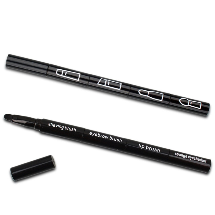 Set Pensule de Machiaj 4in1, Flippy, pentru Fard, Sprancene si Buze, 16 cm, din Plastic, Negru [3]