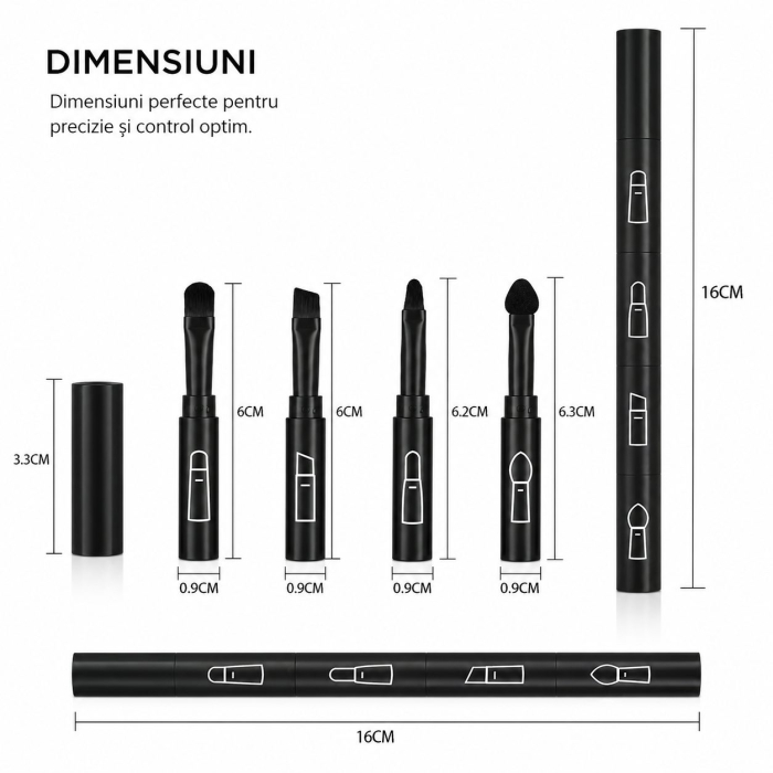 Set Pensule de Machiaj 4in1, Flippy, pentru Fard, Sprancene si Buze, 16 cm, din Plastic, Negru [2]