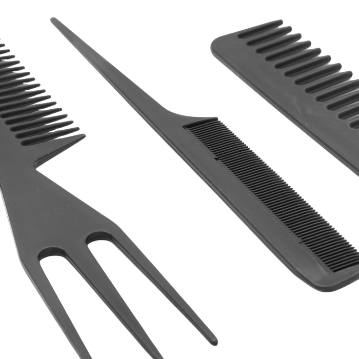 Set piepteni profesionali pentru coafat, Flippy, 10 bucati, PP + Otel inoxidabil, 18,5-22 cm, Rezistenti la caldura, Negru [2]