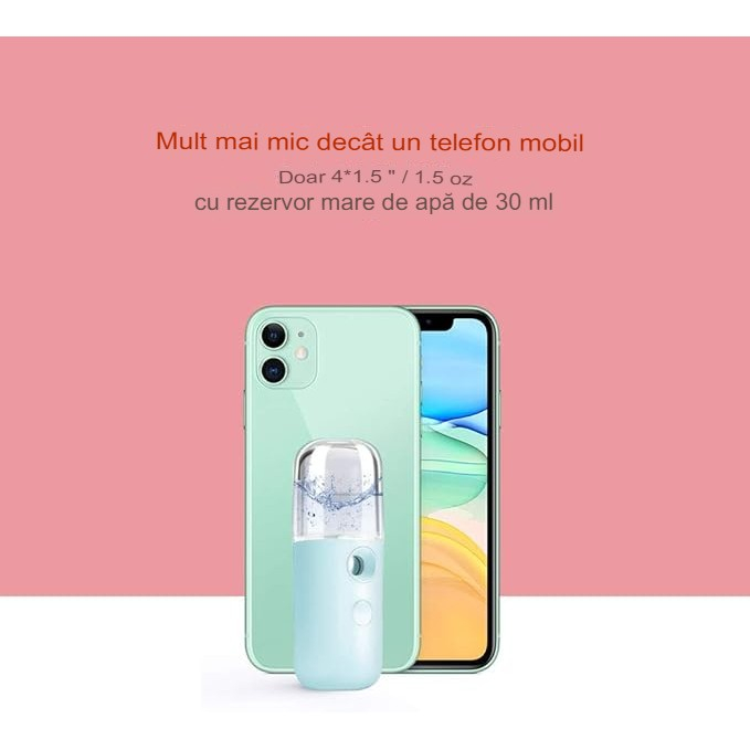 Spray de Hidratare Facială cu Tehnologie Nano, Flippy, Hidratare, Igienizare, Abur Rece, Încărcare USB, Capacitate 30 mL, 10cm, Albastru [5]