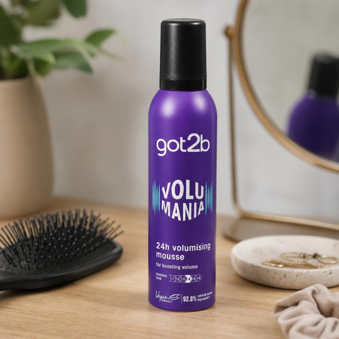 Spuma de Par pentru Volum, Schwarzkopf got2b Volumania, 24h Volumising Mousse, Formula Vegana, 92.8% Ingrediente Naturale, Nivel Fixare Iconless Hold, Par Uscat, Mov [5]