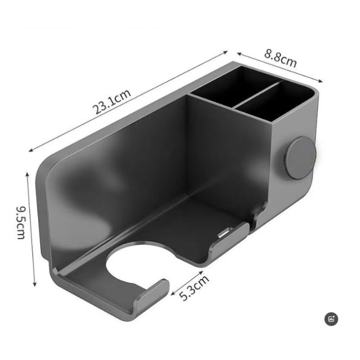 Suport de Baie, Flippy, pentru Uscator de Par, cu Organizator Dublu, din Plastic, Aplicare cu Suport Adeziv, 23 x 8.8 x 9.5 cm, Gri [3]
