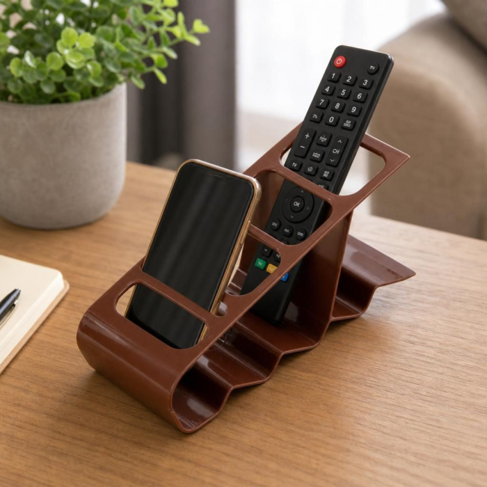 Suport de Birou, Flippy, din Plastic, pentru Telecomenzi, Telefoane, 18 x 7 x 9 cm, Maro [8]