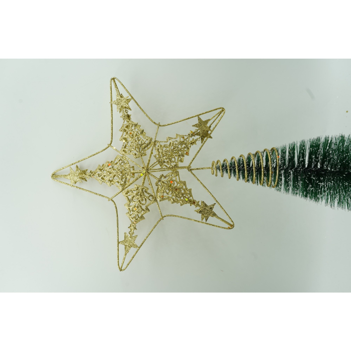 Varf decorativ de brad, Auriu, in forma de Stea, design de braduti, din Plastic/Metal, 24 cm x 27 cm, Interior/Exterior, Flippy [2]