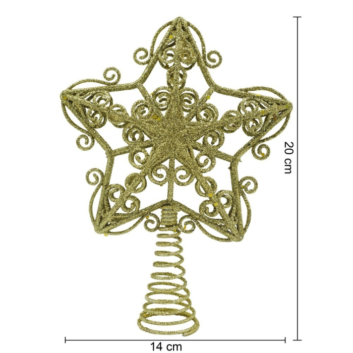 Varf decorativ de brad, Auriu, in forma de Stea, design forjat, din Plastic/Metal, 14.5 cm x 20 cm, Interior/Exterior, Flippy [9]