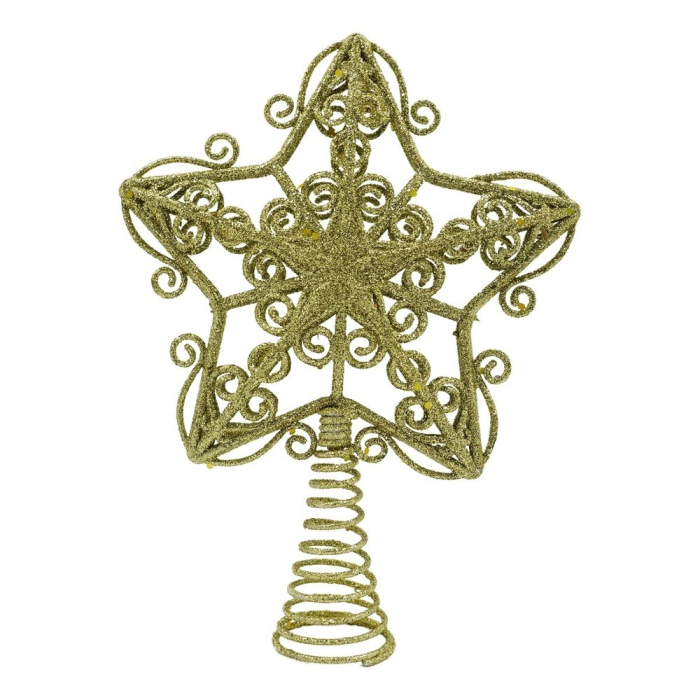 Varf decorativ de brad, Auriu, in forma de Stea, design forjat, din Plastic/Metal, 14.5 cm x 20 cm, Interior/Exterior, Flippy [1]