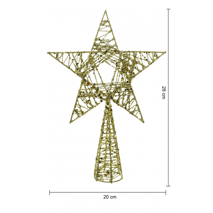 Varf decorativ de brad, Auriu, in forma de Stea, infasurata, din Plastic/Metal, 20 cm x 28 cm, Interior/Exterior, Flippy [6]