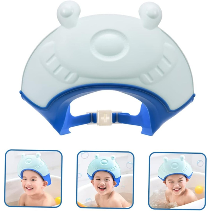 Viziera de Protectie Baie Pentru Copii, Fippy, Model Broasca, Dimensiune ajustabila, Durabil, Usor de curatat, Impotriva Samponului, pentru Ochi si Urechi, TPE+PP, 24x23 cm, Albastru [7]