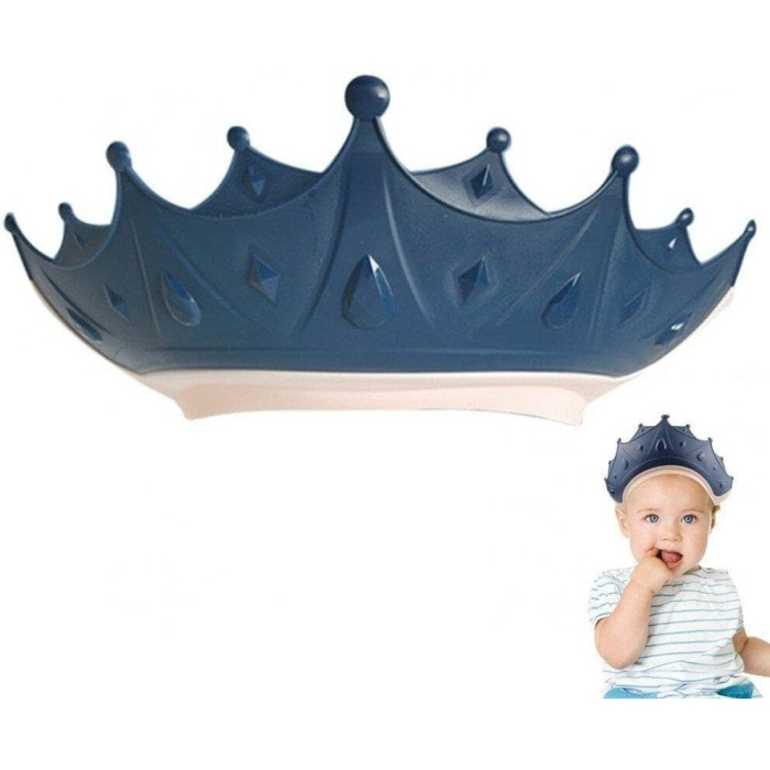 Viziera de Protectie Baie Pentru Copii, Fippy, Model Coroana, Dimensiune ajustabila, Durabil, Usor de curatat, Impotriva Samponului, pentru Ochi si Urechi, TPE+PP, 15x13 cm, Albastru Inchis [7]