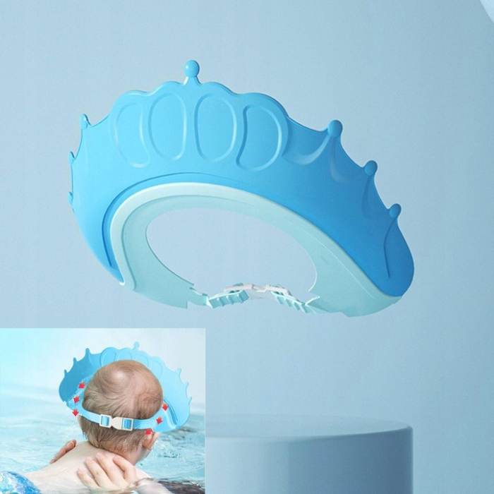 Viziera de Protectie Baie Pentru Copii, Fippy, Model Coronita, Dimensiune ajustabila, Durabil, Usor de curatat, Impotriva Samponului, pentru Ochi si Urechi, TPE+PP, 24x22 cm, Albastru [10]