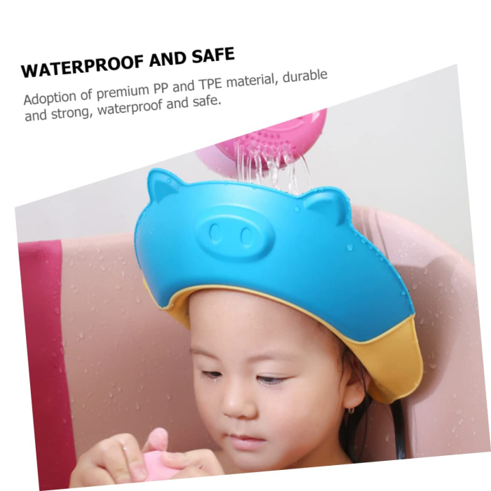 Viziera de Protectie Baie Pentru Copii, Fippy, Model Purcelus, Dimensiune ajustabila, Durabil, Usor de curatat, Impotriva Samponului, pentru Ochi si Urechi, TPE+PP, 23x23 cm, Albastru [5]