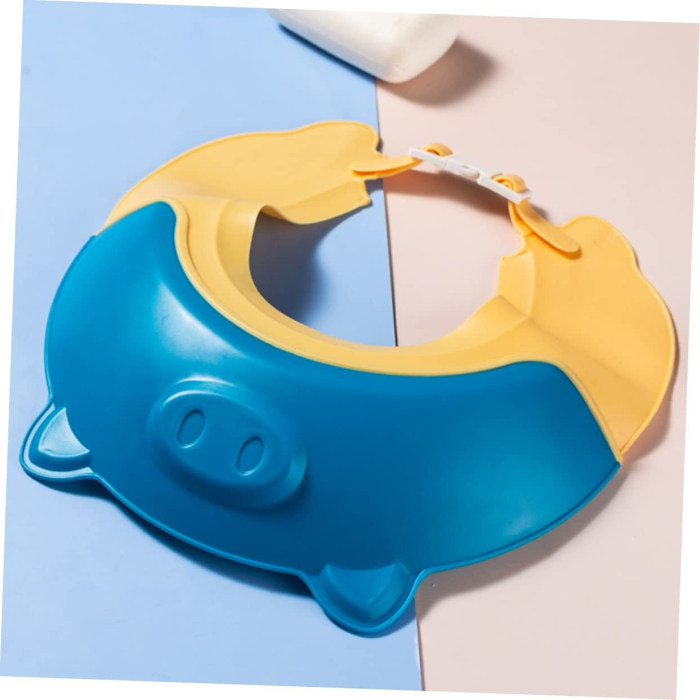 Viziera de Protectie Baie Pentru Copii, Fippy, Model Purcelus, Dimensiune ajustabila, Durabil, Usor de curatat, Impotriva Samponului, pentru Ochi si Urechi, TPE+PP, 23x23 cm, Albastru [2]