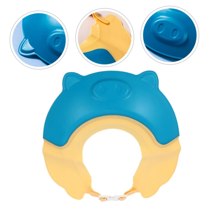 Viziera de Protectie Baie Pentru Copii, Fippy, Model Purcelus, Dimensiune ajustabila, Durabil, Usor de curatat, Impotriva Samponului, pentru Ochi si Urechi, TPE+PP, 23x23 cm, Albastru [7]