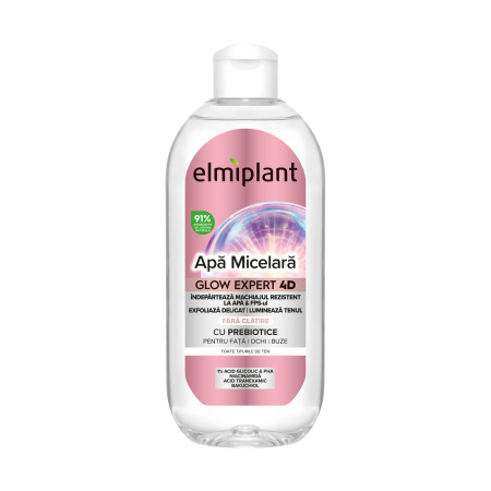 Produse Demachiere Si Curatare - Apa Micelara Iluminatoare, Elmiplant, Glow Expert 4D, Pentru Fata, Ochi si Buze, cu Prebiotice, 400 ml