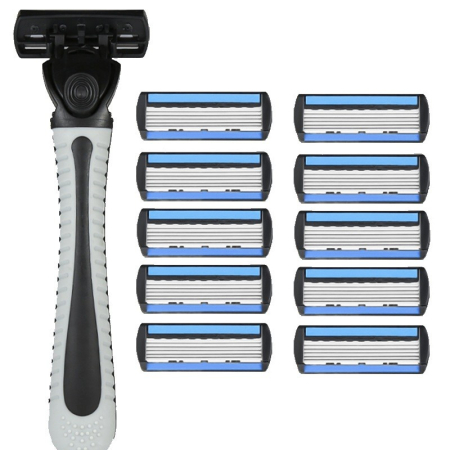Articole Pentru Baie - Aparat de Ras Manual, Flippy, din Otel Inoxidabil, Suport Lama + 10 Capete de Schimb Incluse, Cutie pentru Lame, Negru