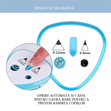 Ascutitoare Electrica cu 2 Orificii de Dimensiuni Diferite, Flippy, Gri, Baterii 4 x AA (neincluse), 7.5 x 7.5 x 7.5 cm, Albastru [1]