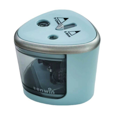 Accesorii Birou Si Consumabile - Ascutitoare Electrica cu 2 Orificii de Dimensiuni Diferite, Flippy, Gri, Baterii 4 x AA (neincluse), 7.5 x 7.5 x 7.5 cm, Albastru