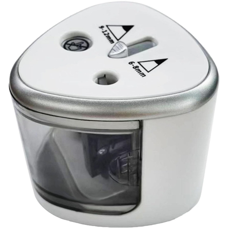 Accesorii Birou Si Consumabile - Ascutitoare Electrica cu 2 Orificii de Dimensiuni Diferite, Flippy, Gri, Baterii 4 x AA (neincluse), 7.5 x 7.5 x 7.5 cm, Gri
