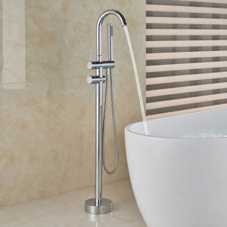 Baterie de Podea cu Cadru Rotund, Flippy, CF2032, Alama Sanitara, Pipa 18 cm, Inaltime 115 cm, Para de Dus, Crom [8]