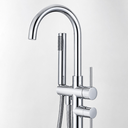Baterie de Podea cu Cadru Rotund, Flippy, CF2032, Alama Sanitara, Pipa 18 cm, Inaltime 115 cm, Para de Dus, Crom [2]