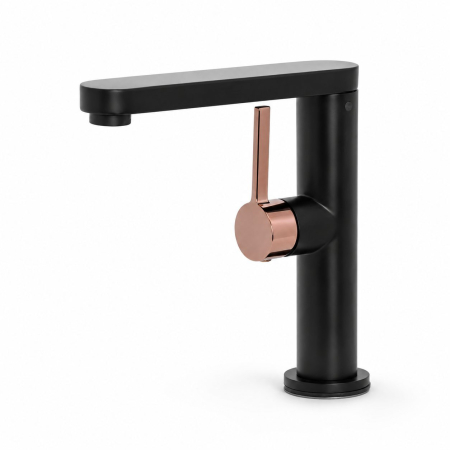 Baterie Lavoar HASSO 9107H/M, Flippy, Alama Sanitara, Monocomanda, Cartus Ceramic 40 mm, Negru Mat/Rose Gold [3]