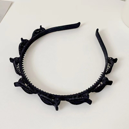 Bentita de Par pentru Femei, Flippy, Agrafa Stil Coreean, Accesoriu pentru Par cu Textura MultiStrat, 13 x 11.5 cm, Negru [1]