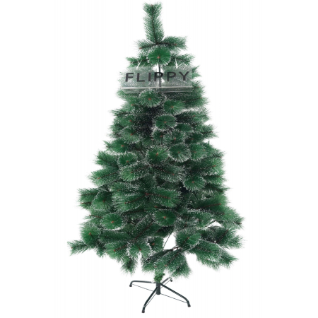 Brazi Craciun - Brad artificial de Craciun tip pin inzapezit, inaltime 180 cm, diametru 105 cm, 260 ramuri cu ace 3D 12 cm, Flippy, verde cu varfuri ninse, suport metalic inclus