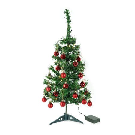 Brad Artificial Impodobit, 60 cm, suport plastic cu instalatie luminoasa 20 LED alb cald + 20 globuri rosii incluse, Flippy [3]
