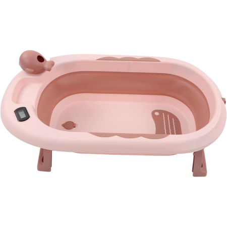 Articole Pentru Baie - Cada de Baie, Flippy, pentru Copii 0 luni - 6 Ani, cu Termometru, Pliabila, Perna Suport Inclusa, din Plastic, 81.5 x 49 x 21.5 cm, Roz