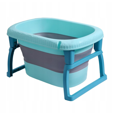 Articole Pentru Baie - Cada Pliabila pentru Baie, Flippy, din PP+TPE, pentru Copii 0-6 Ani, cu Picioare, Suport de Sezut, Scurgere Etans, 80 x 52 x 42 cm, Albastru