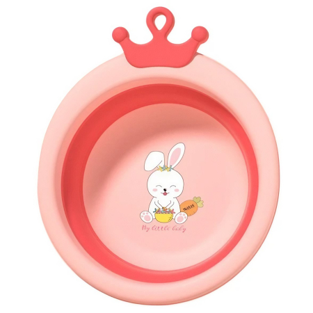Articole Pentru Baie - Cada Pliabila pentru Baie pentru Copii, Flippy, Cadita pentru Bebelusi, Model Rotund cu Iepuras, Roz, 30x31x3.5 cm, 3.3 L