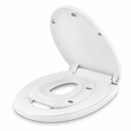 Articole Pentru Baie - Capac de Toaleta cu Reductie 2 in 1, Flippy, pentru Copii si Adulti, Coborare Lenta si Silentioasa, Instalare Usoara, din PP5 , in Forma de U Patrat, Alb