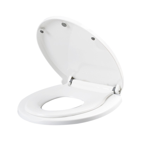 Articole Pentru Baie - Capac de Toaleta cu Reductie 2 in 1, Flippy, pentru Copii si Adulti, Coborare Lenta si Silentioasa, Instalare Usoara, din PP5 , in Forma de V, Alb
