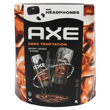 Set Caseta Cadou - Caseta Cadou, Axe, Deo150 ml, Gel de Dus 250 ml, Aftershave 100 ml, Headphones Dark Temptation