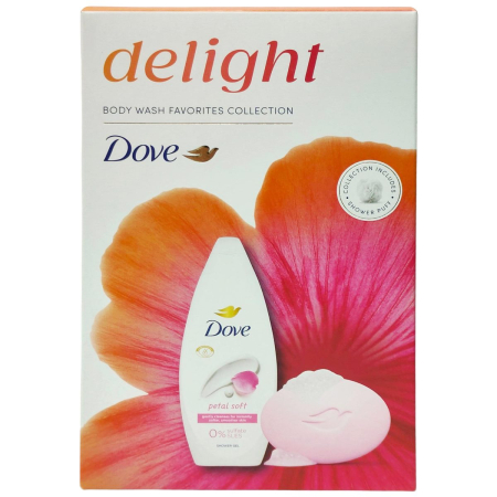 Set Caseta Cadou - Caseta Cadou, Dove, Gel de Dus 250, Sap90, Puf Delight Petal Soft