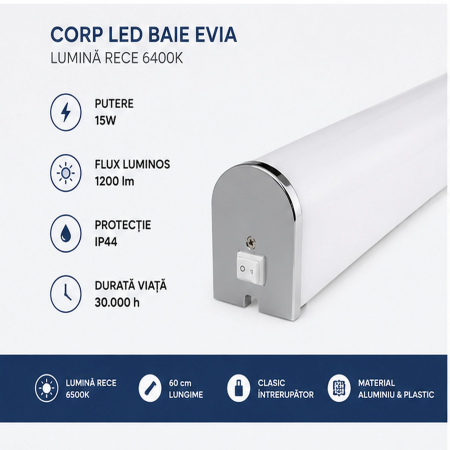 Corp LED Baie Evia 15W 6400K 60cm IP44 Alb [3]